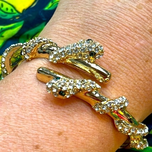 Brand New Natasha Gold Tone Rhinestone Snake Wrap Hinge Bracelet Cuff Bangle - Picture 12 of 16